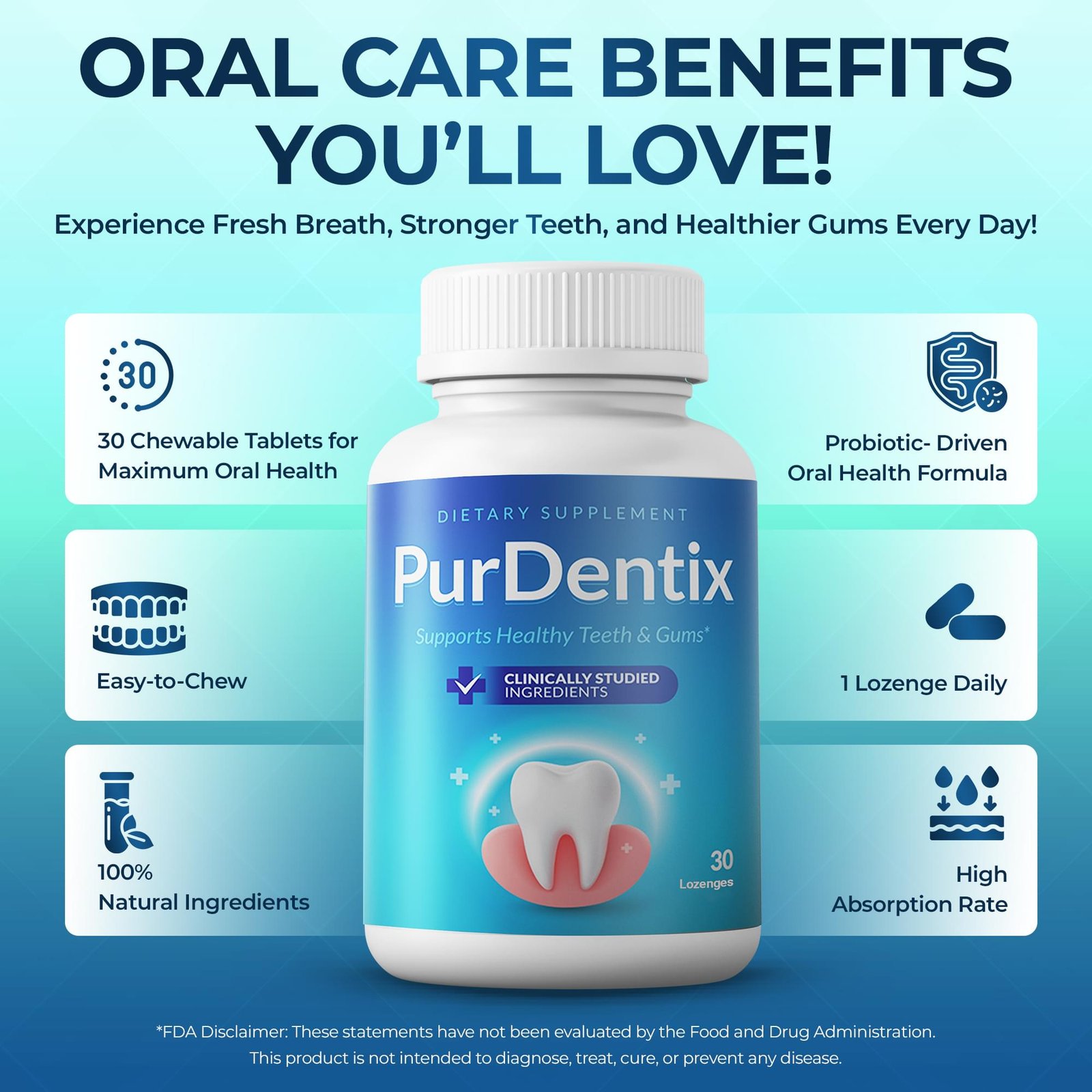 PurDentix supplement bottle and oral care benefits